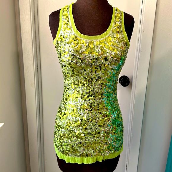 Deb Tops - Green sequin sheer tank